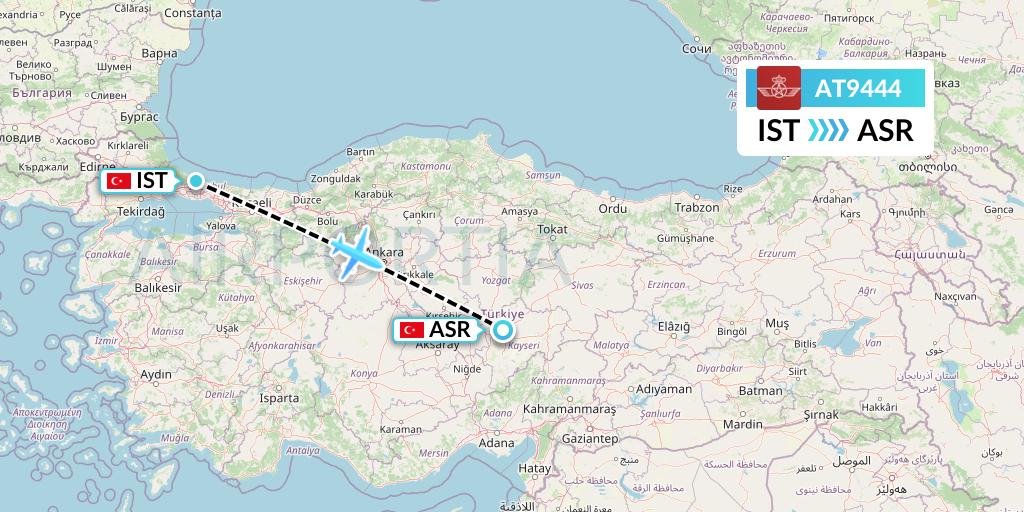 AT9444 Royal Air Maroc Flight Map: Istanbul to Kayseri