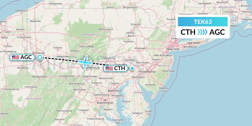 TEK63 Aero-tech Services Flight Map: Coatesville to Pittsburgh