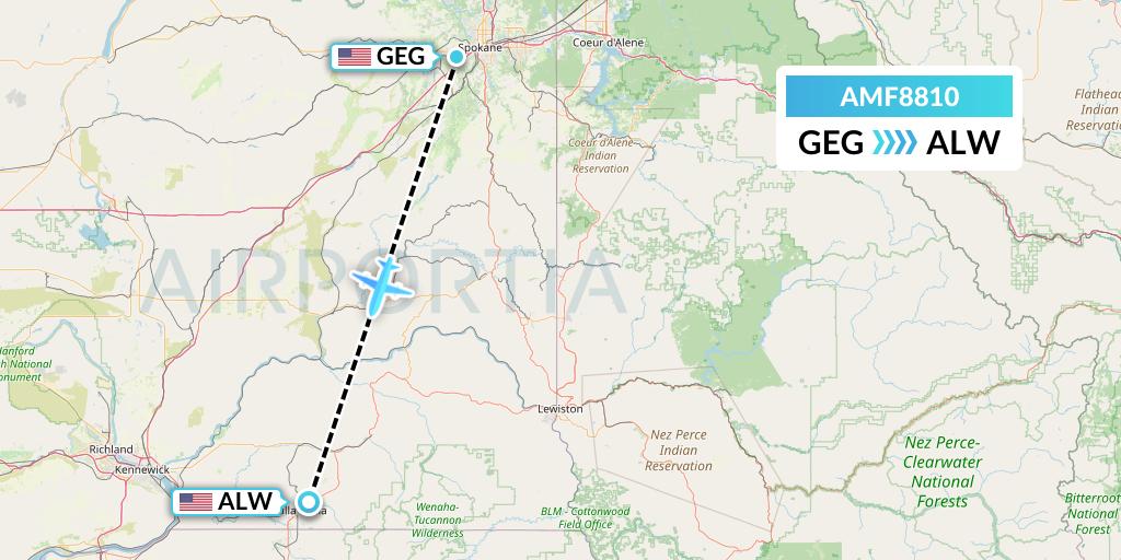 AMF8810 Ameriflight Flight Map: Spokane to Walla Walla