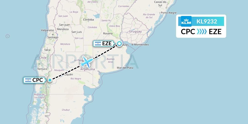 KL9232 KLM Flight Map: San Martin de los Andes to Buenos Aires