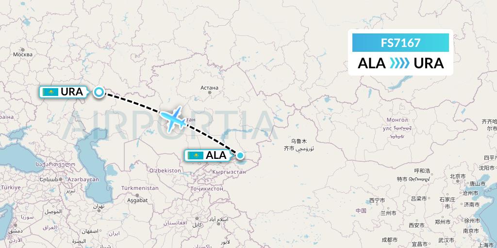 FS7167 Flyr Flight Map: Almaty to Oral