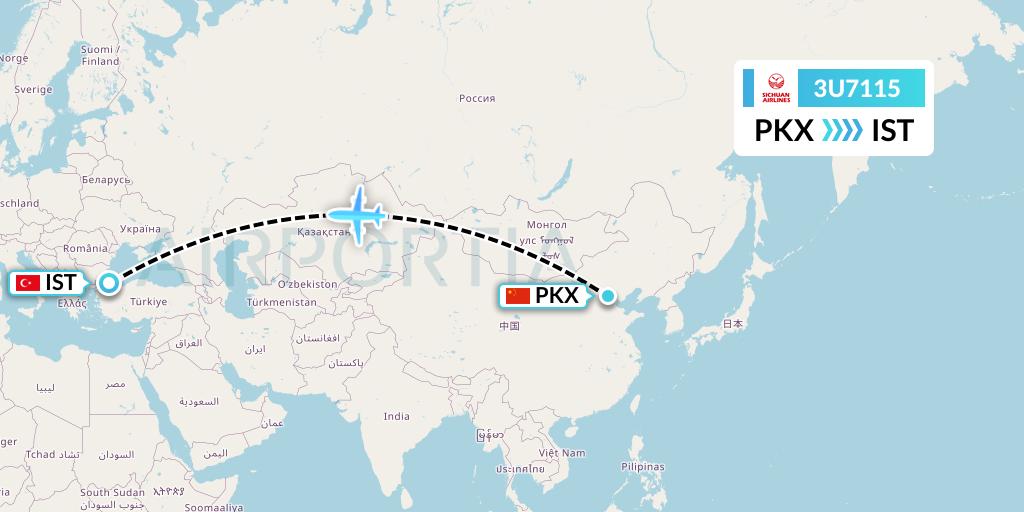 3U7115 Sichuan Airlines Flight Map: Beijing to Istanbul
