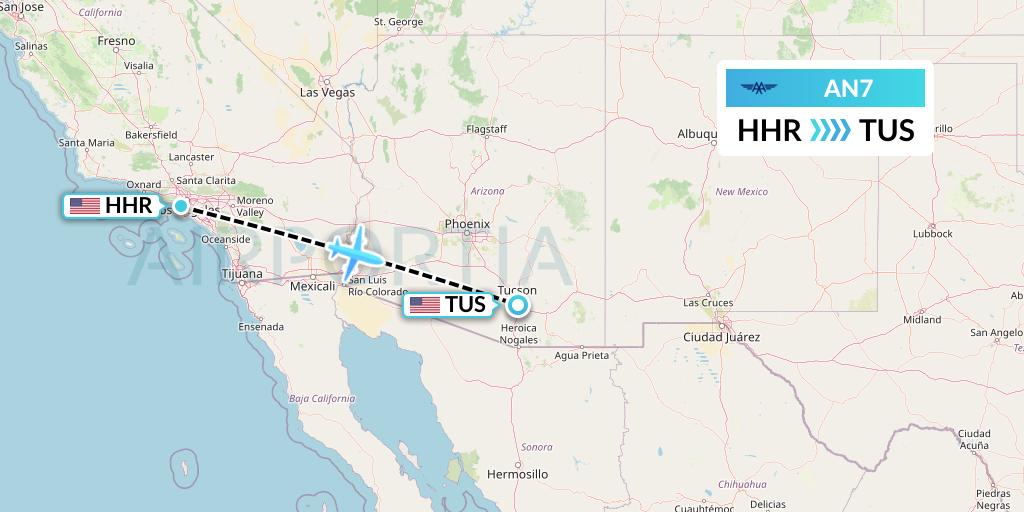 AN7 Advanced Air Flight Map: Hawthorne to Tucson