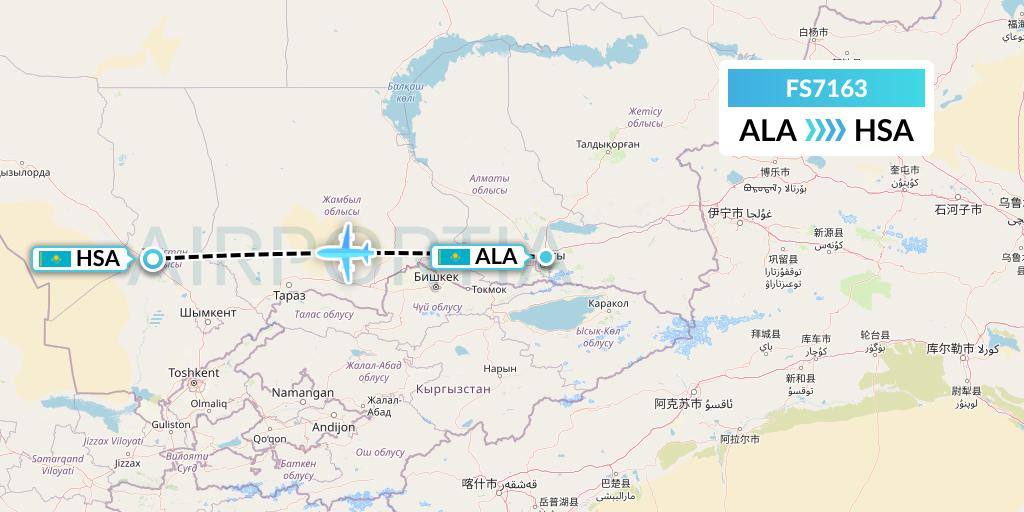 FS7163 Flyr Flight Map: Almaty to Shymkent