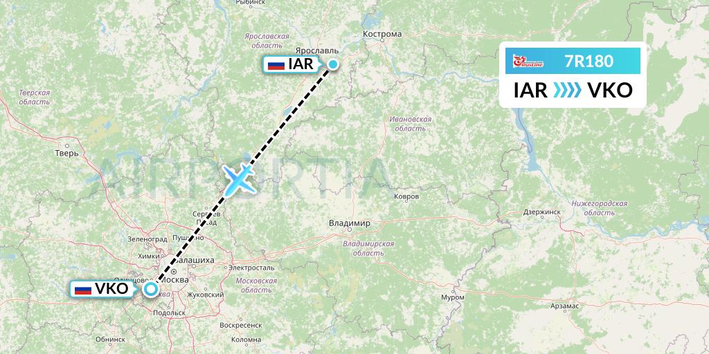 7R180 Rusline Flight Map: Yaroslavl to Moscow