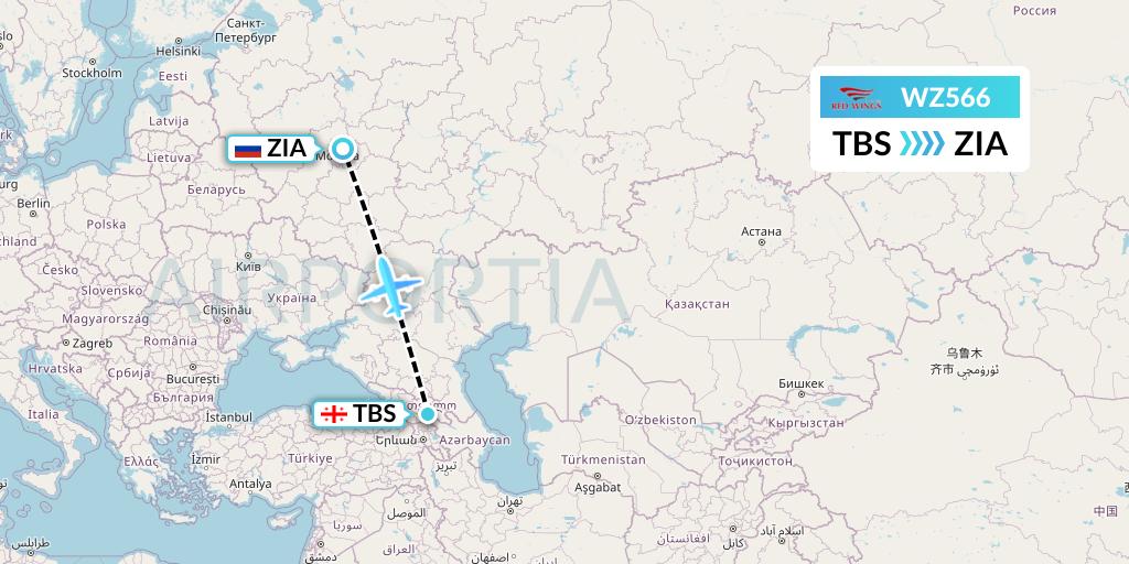 WZ566 Red Wings Flight Map: Tbilisi to Moscow