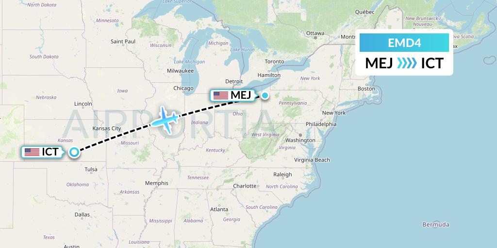 EMD4 Eaglemed Flight Map: Meadville to Wichita