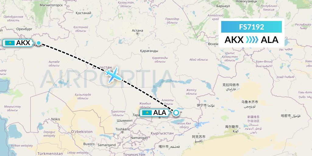 FS7192 Flyr Flight Map: Aktobe to Almaty