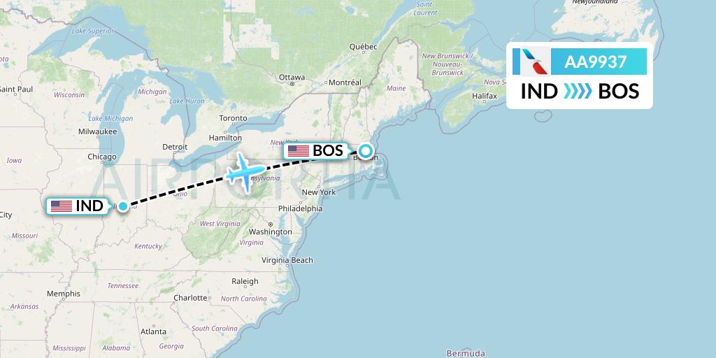 AA9937 American Airlines Flight Map: Indianapolis to Boston