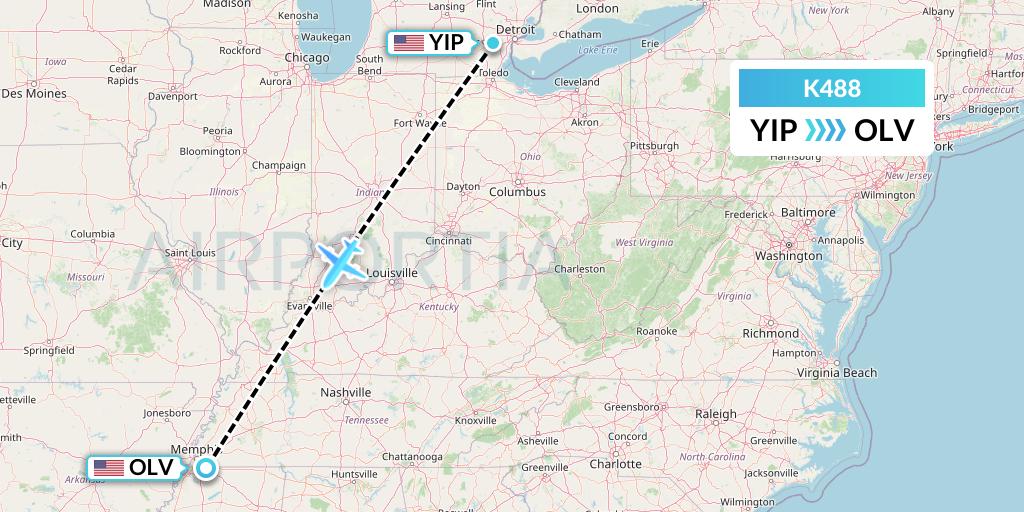 K488 Flight Status Kalitta Air Detroit to Olive Branch (CKS88)