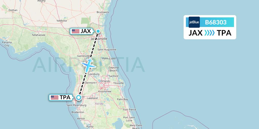 B68303 Flight Status JetBlue Airways Jacksonville to Tampa (JBU8303)