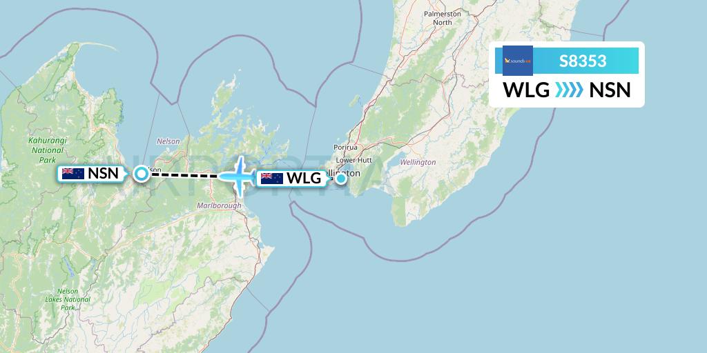 S8353 Soundsair Flight Map: Wellington to Nelson