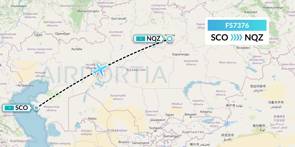 FS7376 Flyr Flight Map: Aktau to Astana