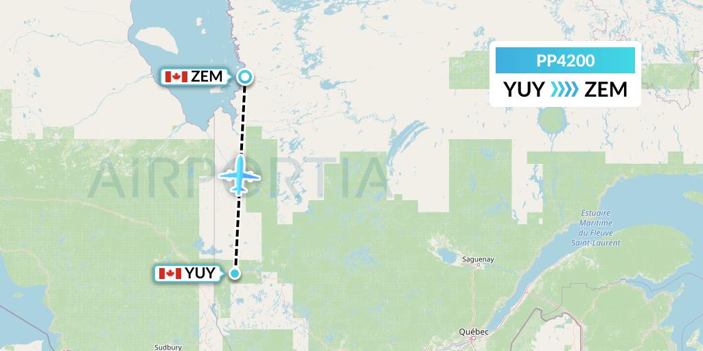 PP4200 Jet Aviation Business Jets Flight Map: Rouyn to Eastmain River