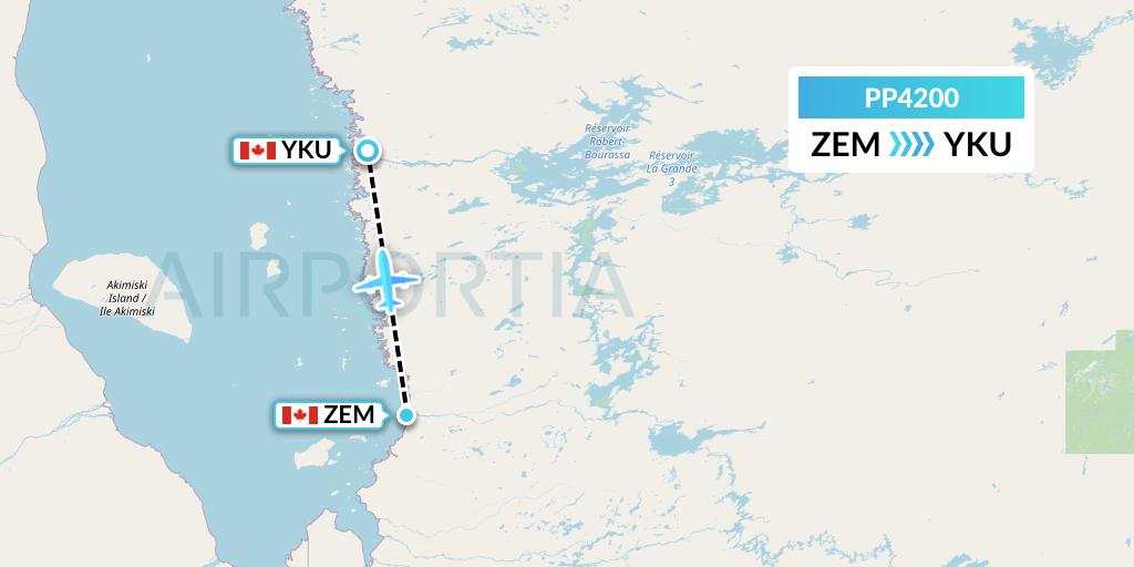 PP4200 Jet Aviation Business Jets Flight Map: Eastmain River to Chisasibi