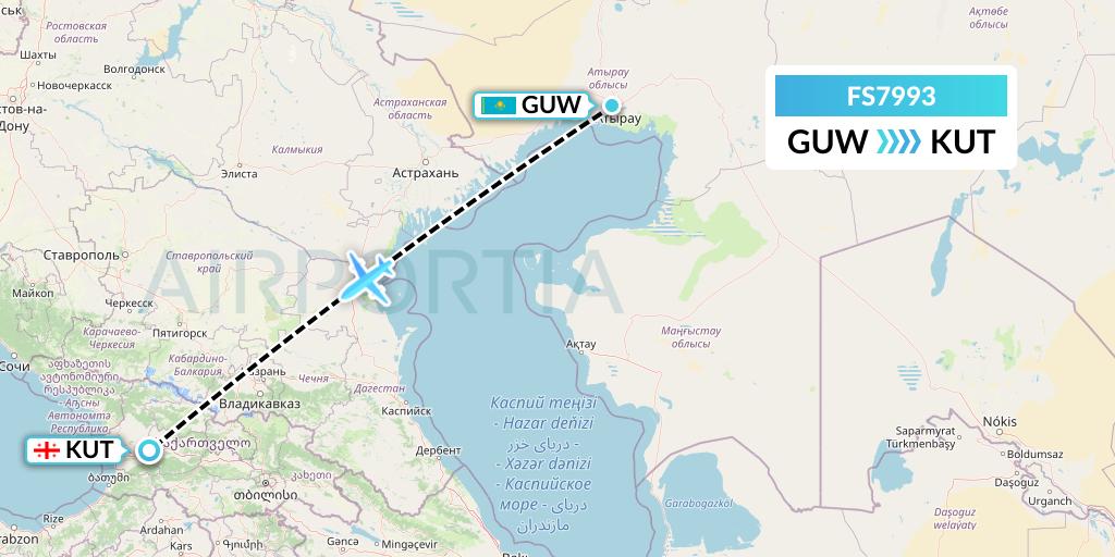 FS7993 Flyr Flight Map: Atyrau to Kutaisi