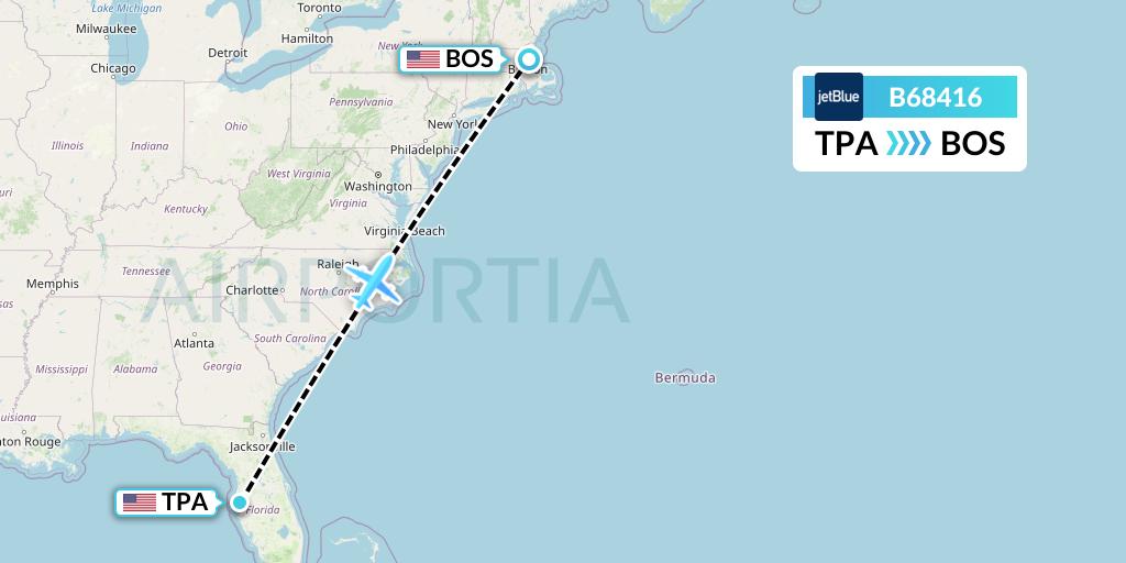 B68416 Flight Status JetBlue Airways Tampa to Boston (JBU8416)