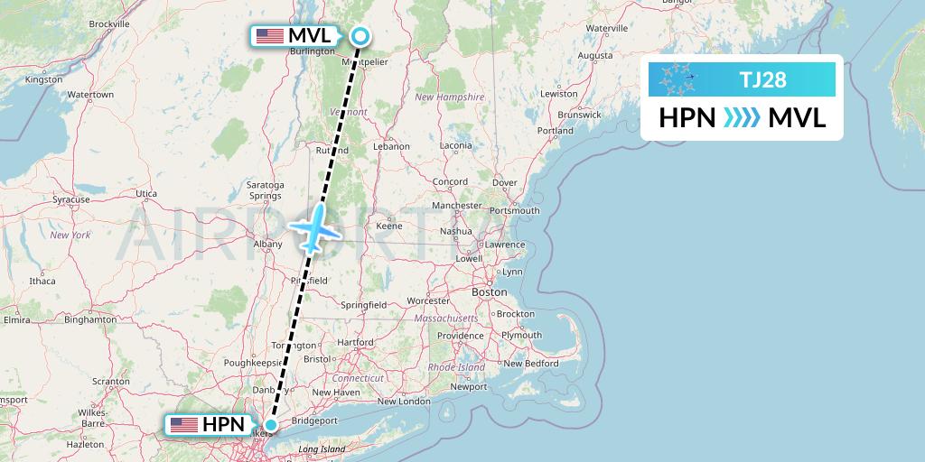 TJ28 Tradewind Aviation Flight Map: White Plains to Morrisville