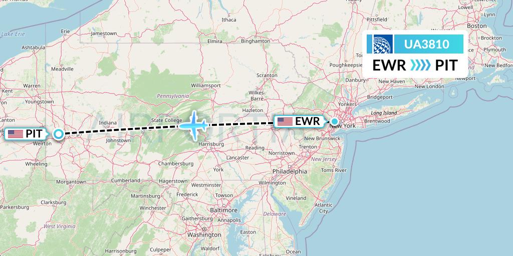 UA3810 United Airlines Flight Map: New York to Pittsburgh