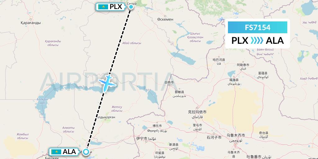 FS7154 Flyr Flight Map: Semipalatinsk to Almaty