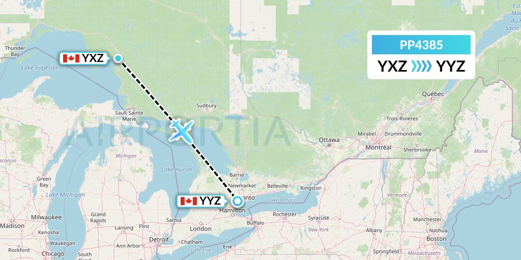 PP4385 Jet Aviation Business Jets Flight Map: Wawa to Toronto