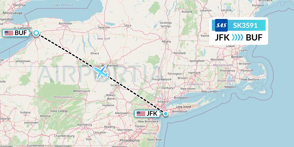SK3591 SAS Flight Map: New York to Buffalo