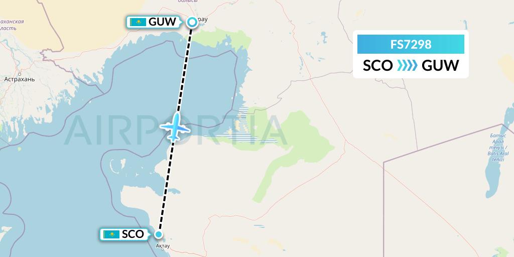 FS7298 Flyr Flight Map: Aktau to Atyrau
