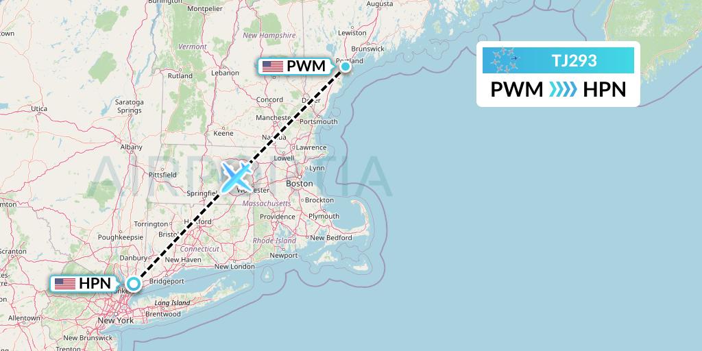 TJ293 Tradewind Aviation Flight Map: Portland to White Plains