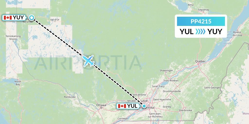 PP4215 Jet Aviation Business Jets Flight Map: Montreal to Rouyn