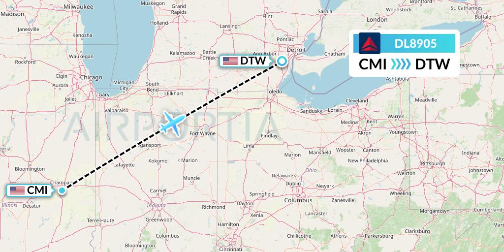 DL8905 Flight Status Delta Air Lines Champaign to Detroit (DAL8905)