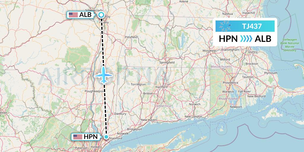 TJ437 Tradewind Aviation Flight Map: White Plains to Albany