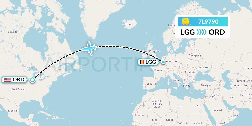 7L9790 Silk Way West Airlines Flight Map: Liege to Chicago