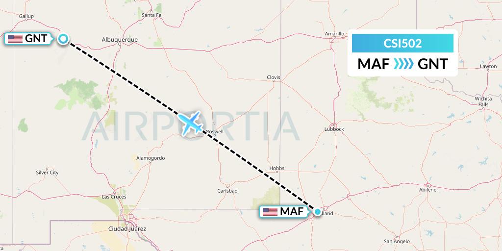 CSI502 Csi Aviation Flight Map: Midland to Grants