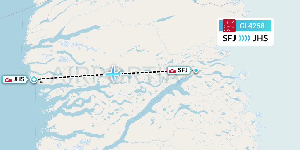 GL4258 Air Greenland Flight Map: Kangerlussuaq to Sisimiut