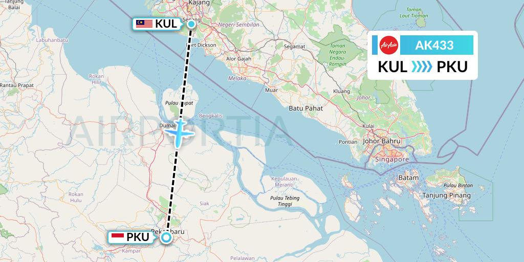 AK433 AirAsia Flight Map: Kuala Lumpur to Pekanbaru