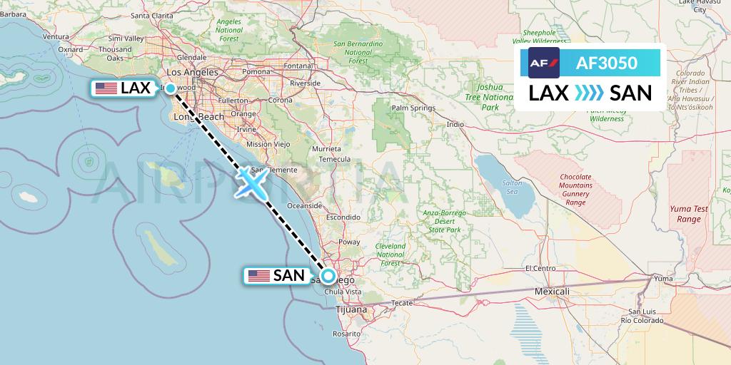 AF3050 Air France Flight Map: Los Angeles to San Diego