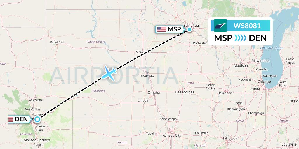 WS8081 WestJet Flight Map: Minneapolis to Denver