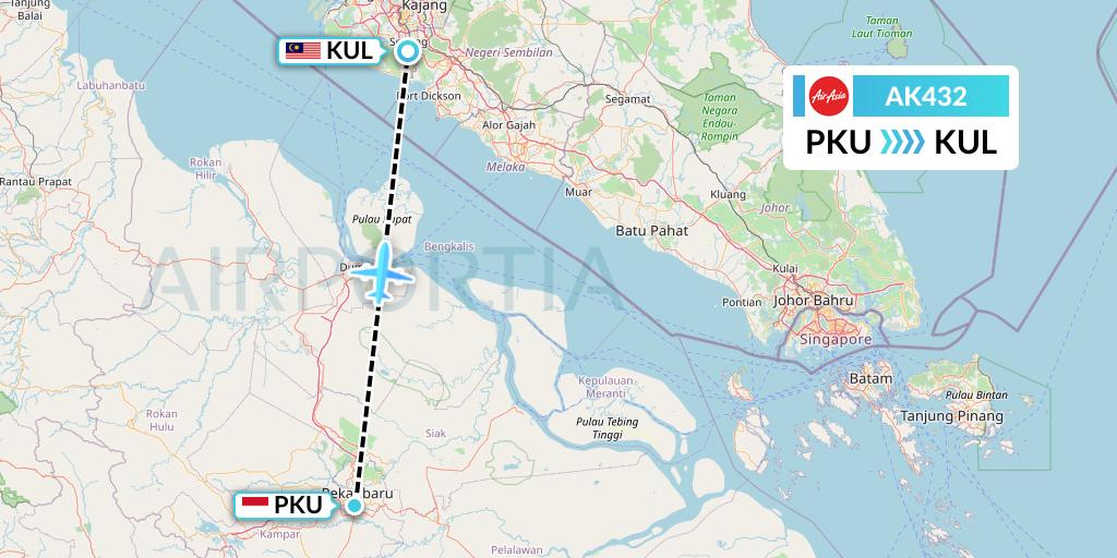 AK432 AirAsia Flight Map: Pekanbaru to Kuala Lumpur