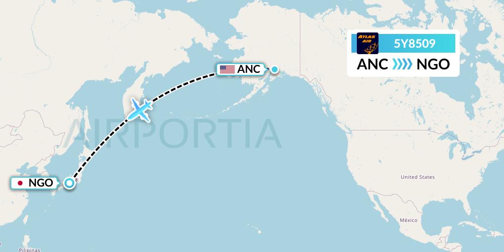 5Y8509 Atlas Air Flight Map: Anchorage to Nagoya