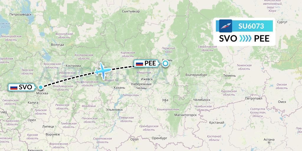 SU6073 Aeroflot Flight Map: Moscow to Perm