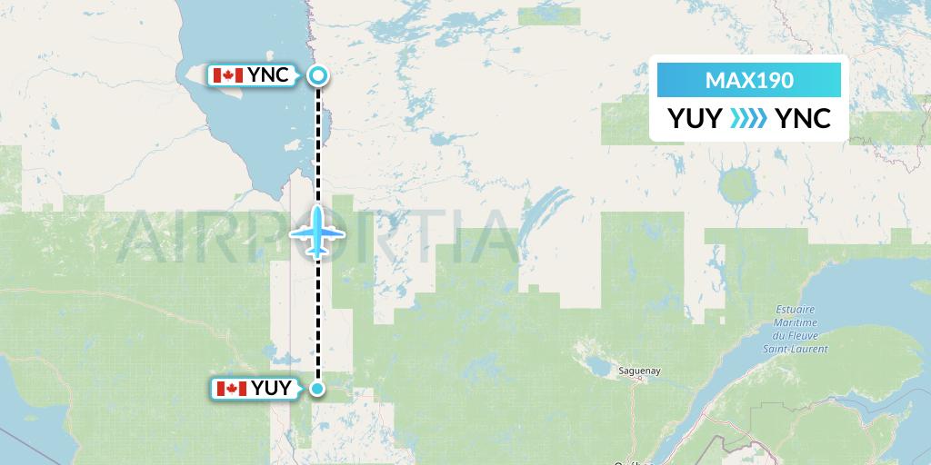 MAX190 Max Aviation Flight Map: Rouyn to Wemindji