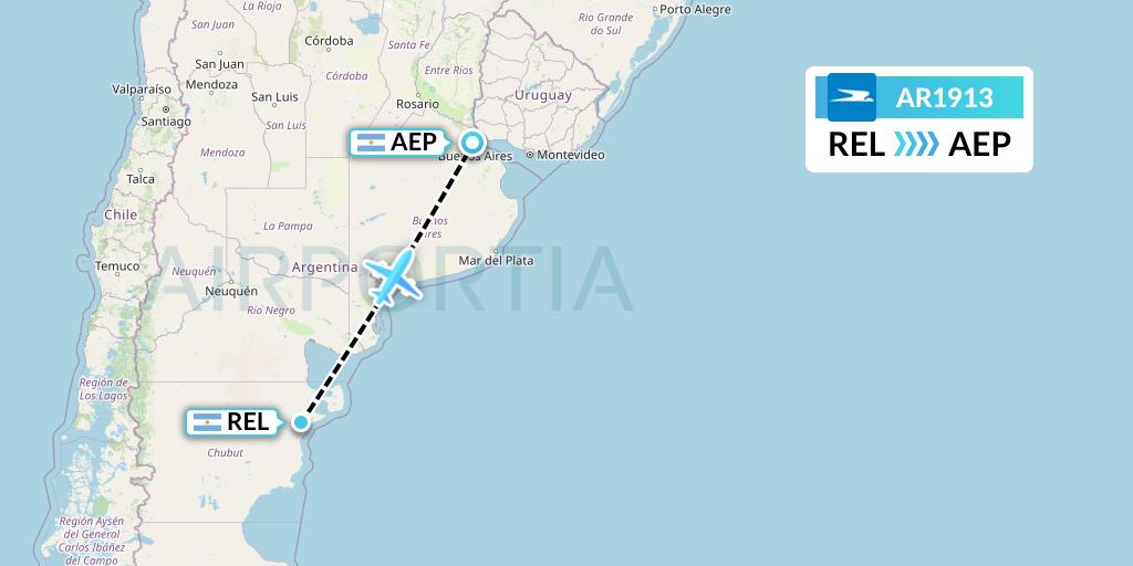 AR1913 Aerolineas Argentinas Flight Map: Trelew to Buenos Aires