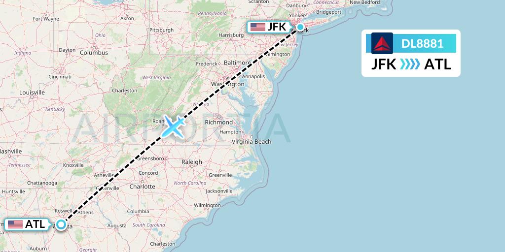 DL8881 Delta Air Lines Flight Map: New York to Atlanta