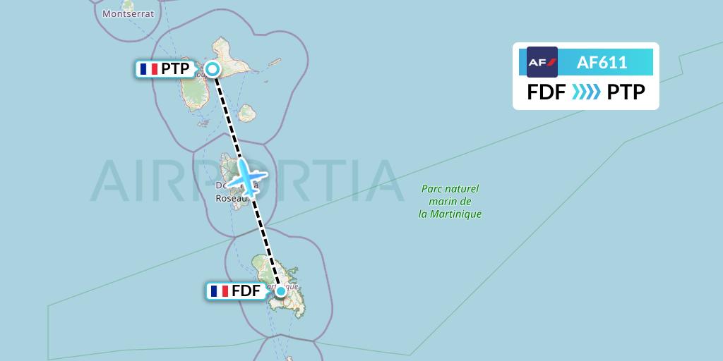 AF611 Air France Flight Map: Fort-de-France to Pointe-a-Pitre
