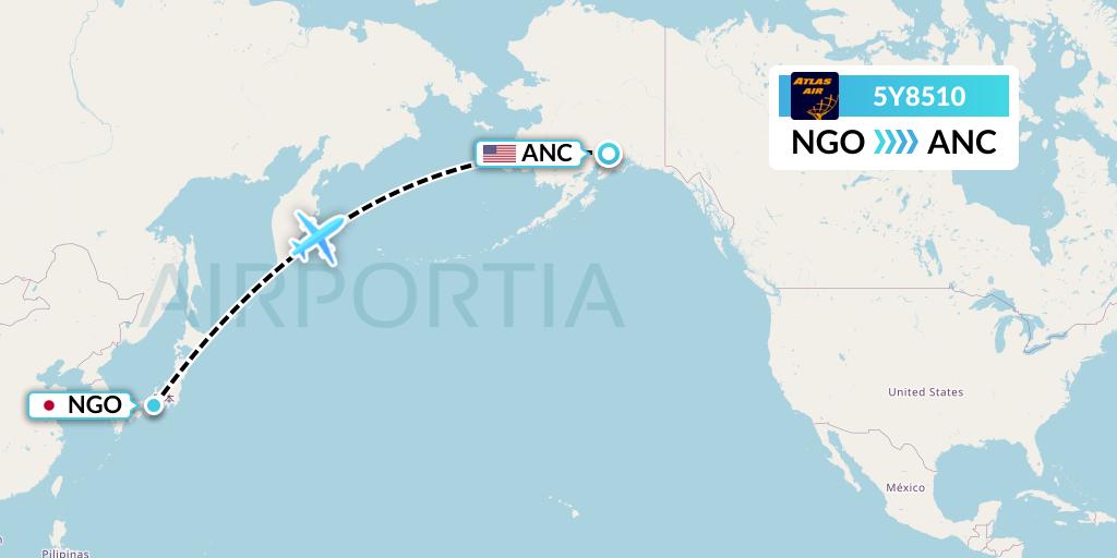 5Y8510 Atlas Air Flight Map: Nagoya to Anchorage