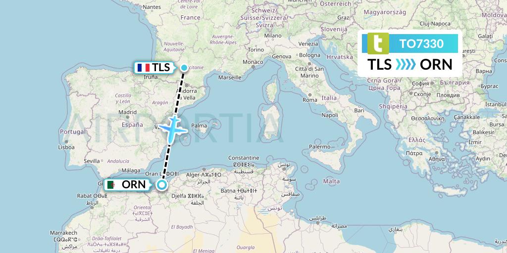TO7330 Transavia France Flight Map: Toulouse to Oran