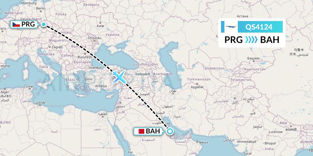 QS4124 Smartwings Flight Map: Prague to Bahrain