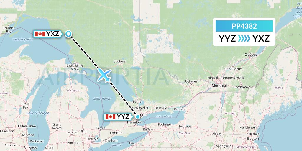 PP4382 Jet Aviation Business Jets Flight Map: Toronto to Wawa