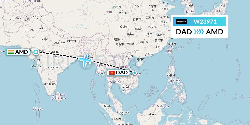 W23971 Flex Flight Flight Map: Da Nang to Ahmedabad