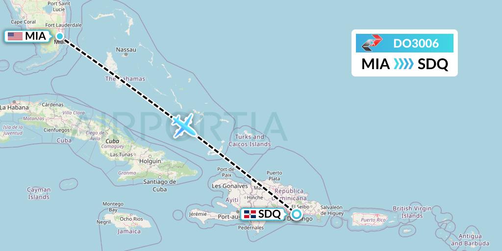 DO3006 Sky High Aviation Flight Map: Miami to Santo Domingo